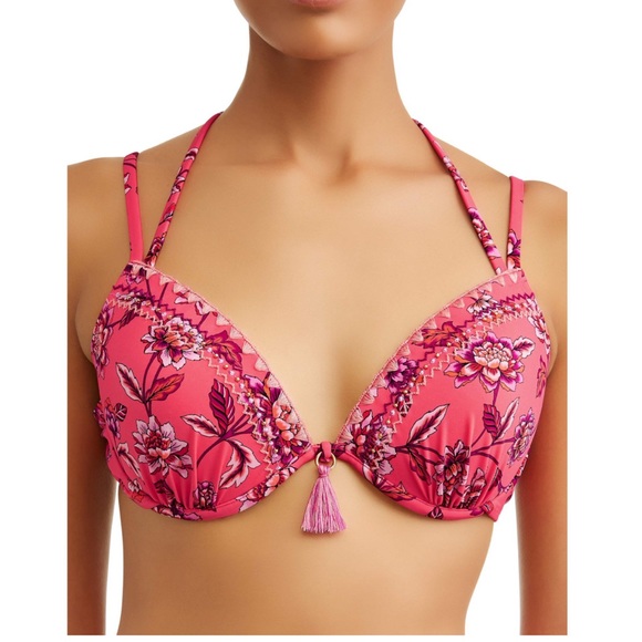 T&T Storybook Romance Coral Pink Floral Print 2 Piece Bikini Swimsuit - Picture 2 of 16